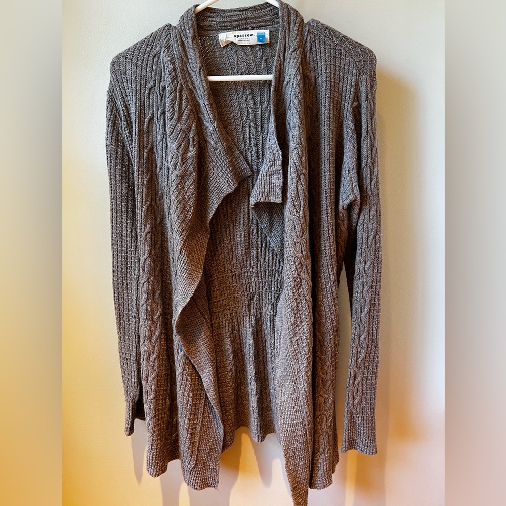 Anthropologie Sparrow Cabled Aran Cardigan Sweater Open Front Brown M